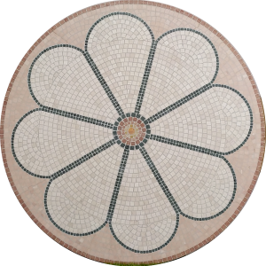 Rosone rotondo a mosaico in marmo levigato con motivo floreale - in pronta consegna