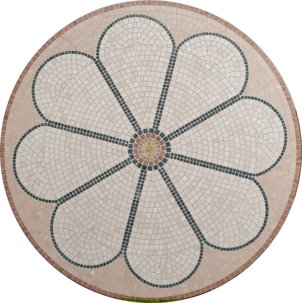 Rosone rotondo a mosaico in marmo levigato con motivo floreale - in pronta consegna