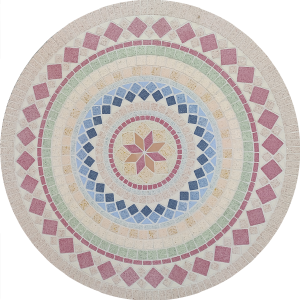 Rosone rotondo a mosaico al quarzo levigato con motivo geometrico - in pronta consegna
