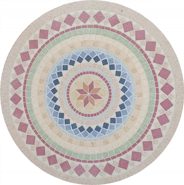 Rosone rotondo a mosaico al quarzo levigato con motivo geometrico - in pronta consegna